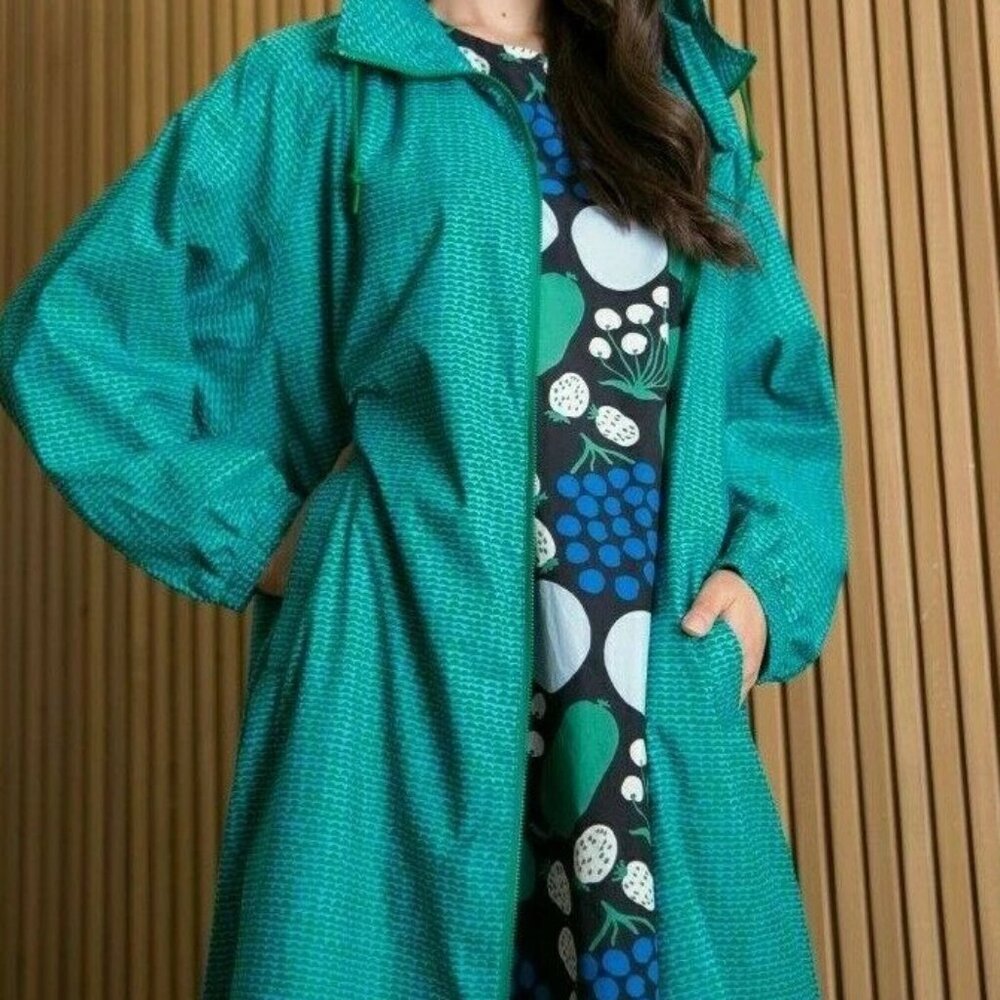 Marimekko Uniqlo Women Packable Long Parka Jacket Coat Green Medium Very good